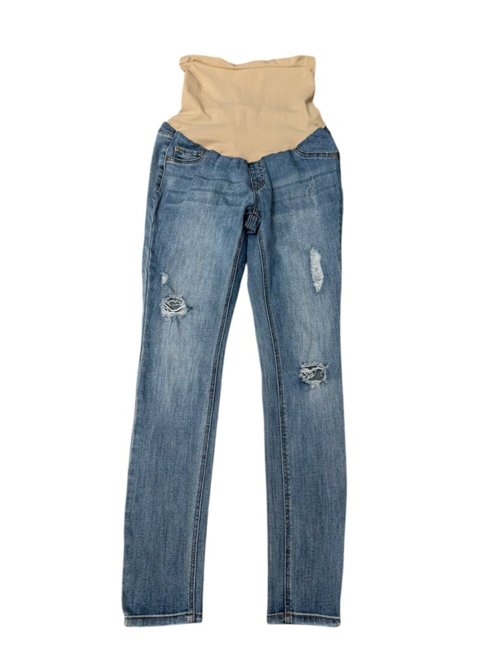 Indigo Blue Over the Belly Distressed Skinny Jeans Size Medium (US 8-10) x 29”L